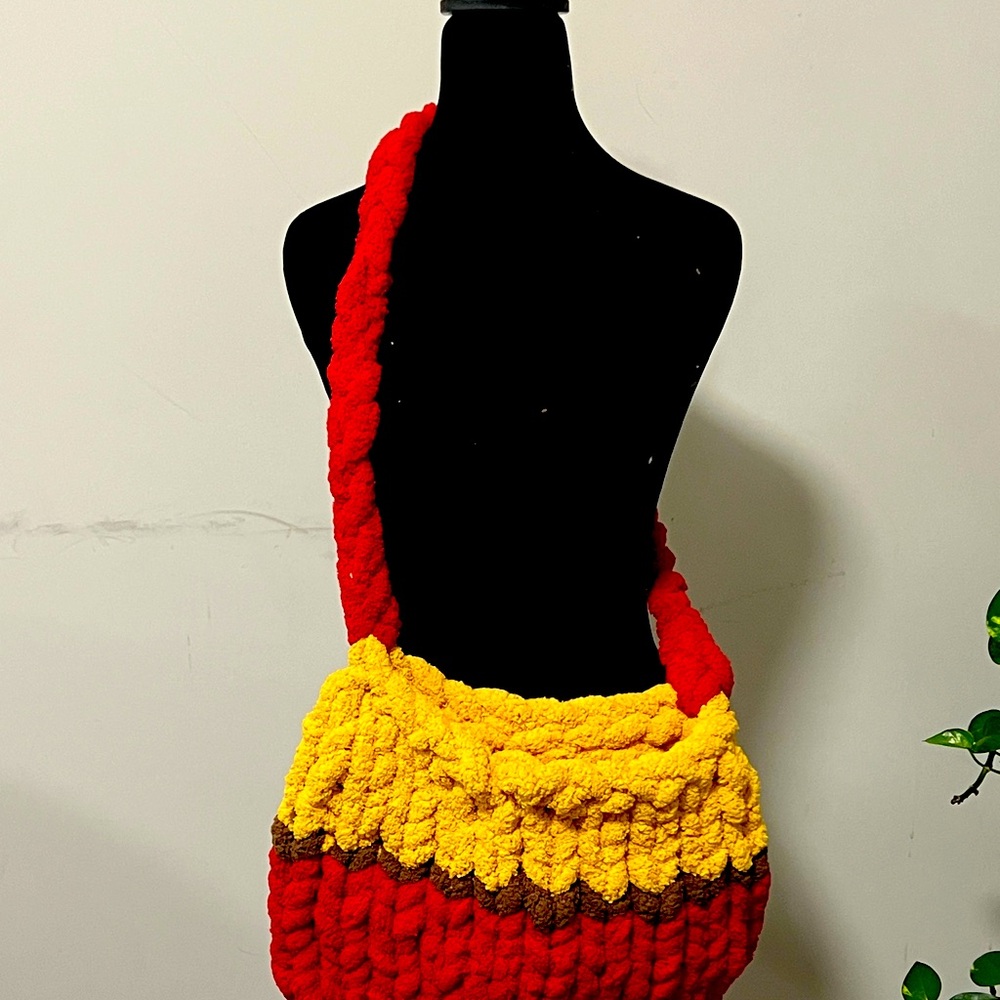 Handcrafted Red and Yellow Crochet Bag